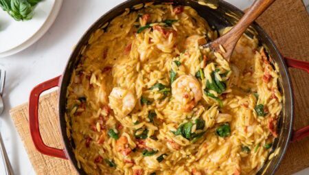 One Pot Tuscan Shrimp and Orzo